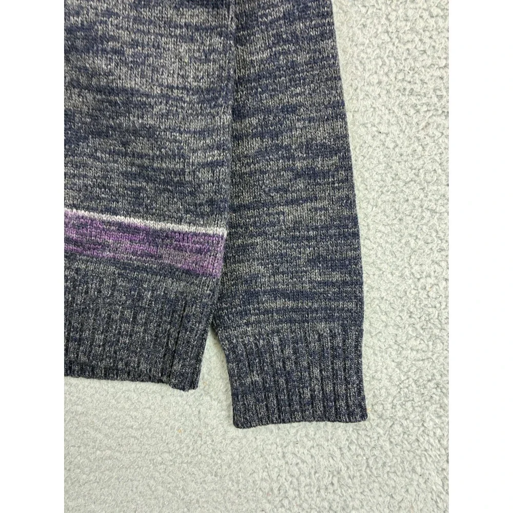 Banana Republic Half Zip Striped Sweater Mens L Gray Merino Wool Knit Pullover